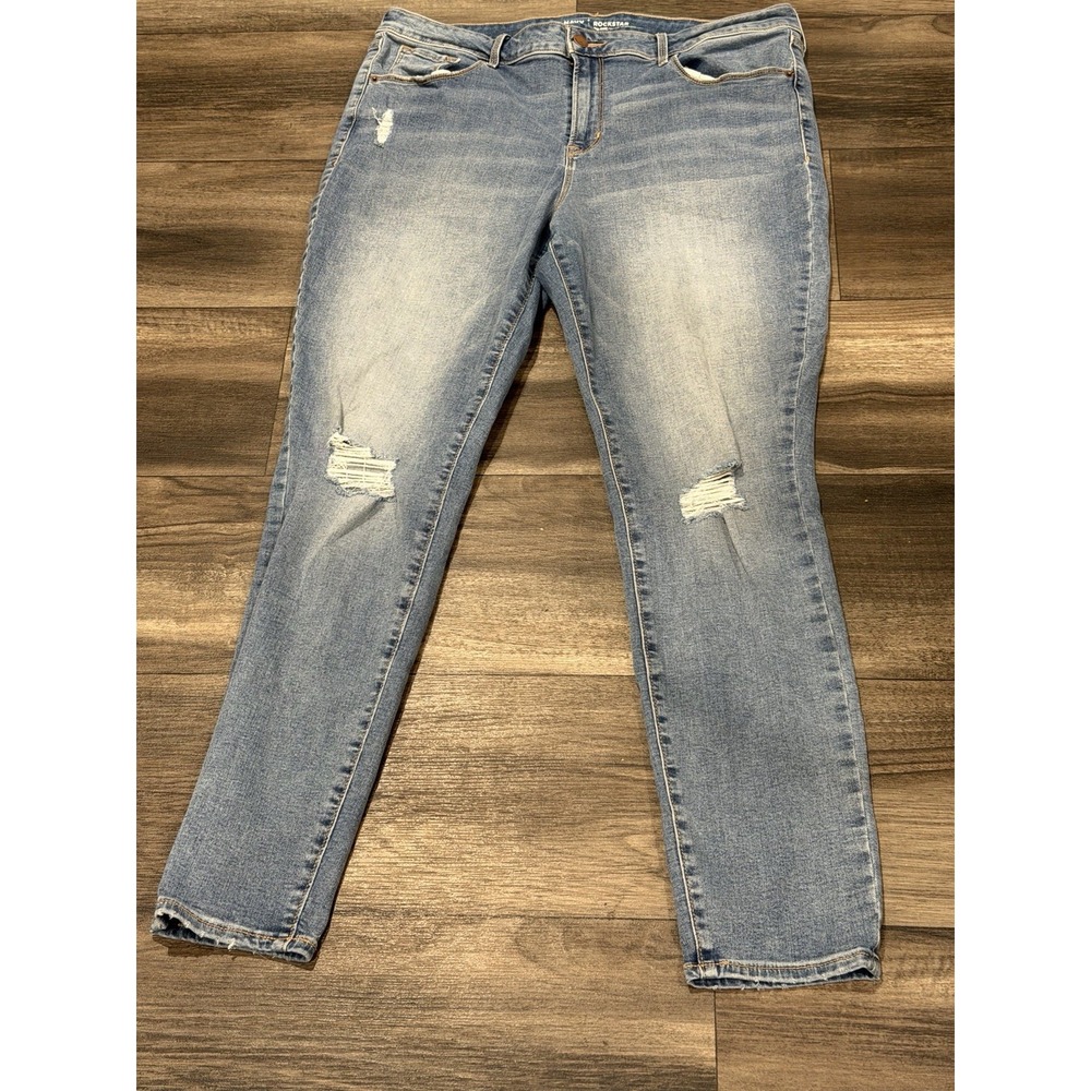 Old Navy Rockstar Jeans Women 16 Regular Mid Rise Skinny Distressed Ripped Denim